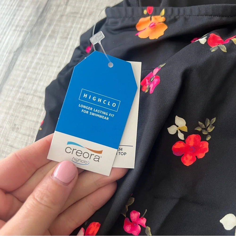 NWT Lands End Tulip Hem Tankini Swimsuit Top Black Meadow Floral Size 14-16 - Picture 4 of 6